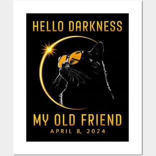 Hello Darkness My Old Friend Solar Eclipse 2024 Cat Lovers Gift For Men Women Posters and Art